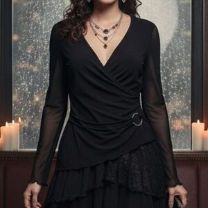Daniel Laurent S Y2K Whimsigoth Fairy Grunge Vampy Dark Romantic Surplice Top